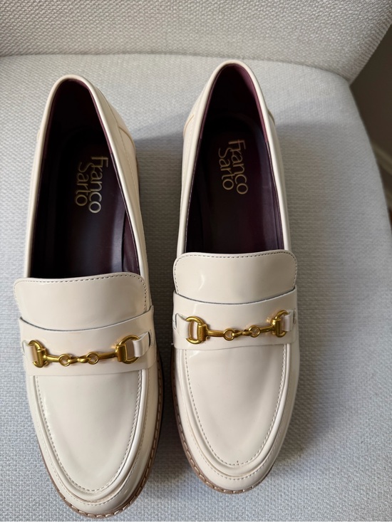 Franco Sarto Shoes - Franco Sarto Cream Patent Loafers with Gold Bit and chunky style soles